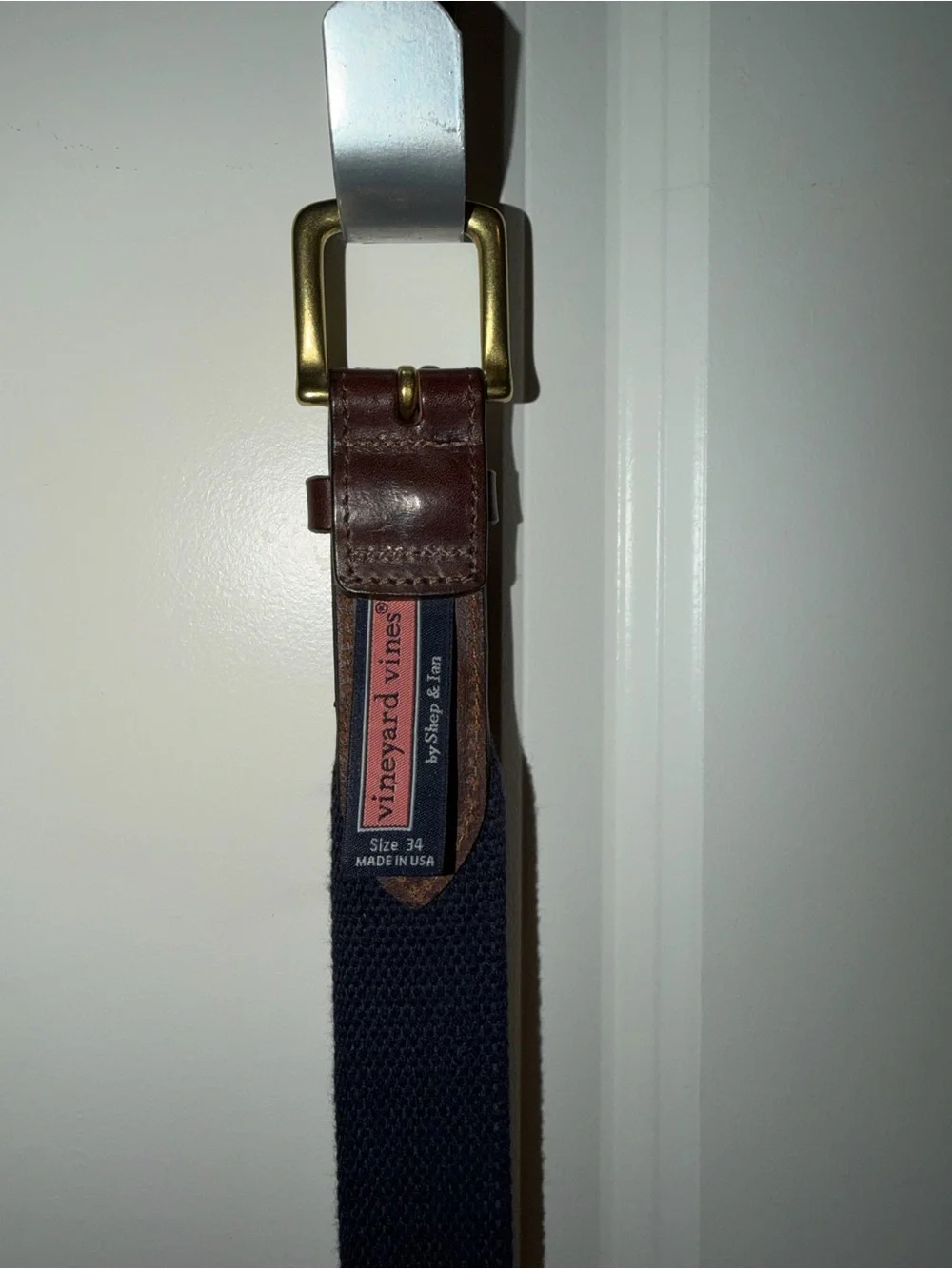 Vineyard Vines Yellow and Brown Anchors Embroidered Canvas Belt